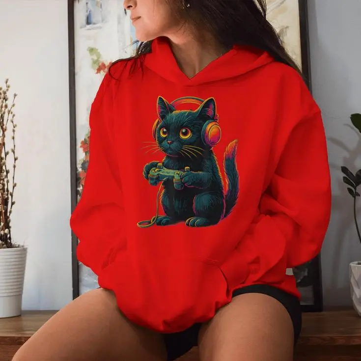 Gamer Cat Video Games Women Hoodie