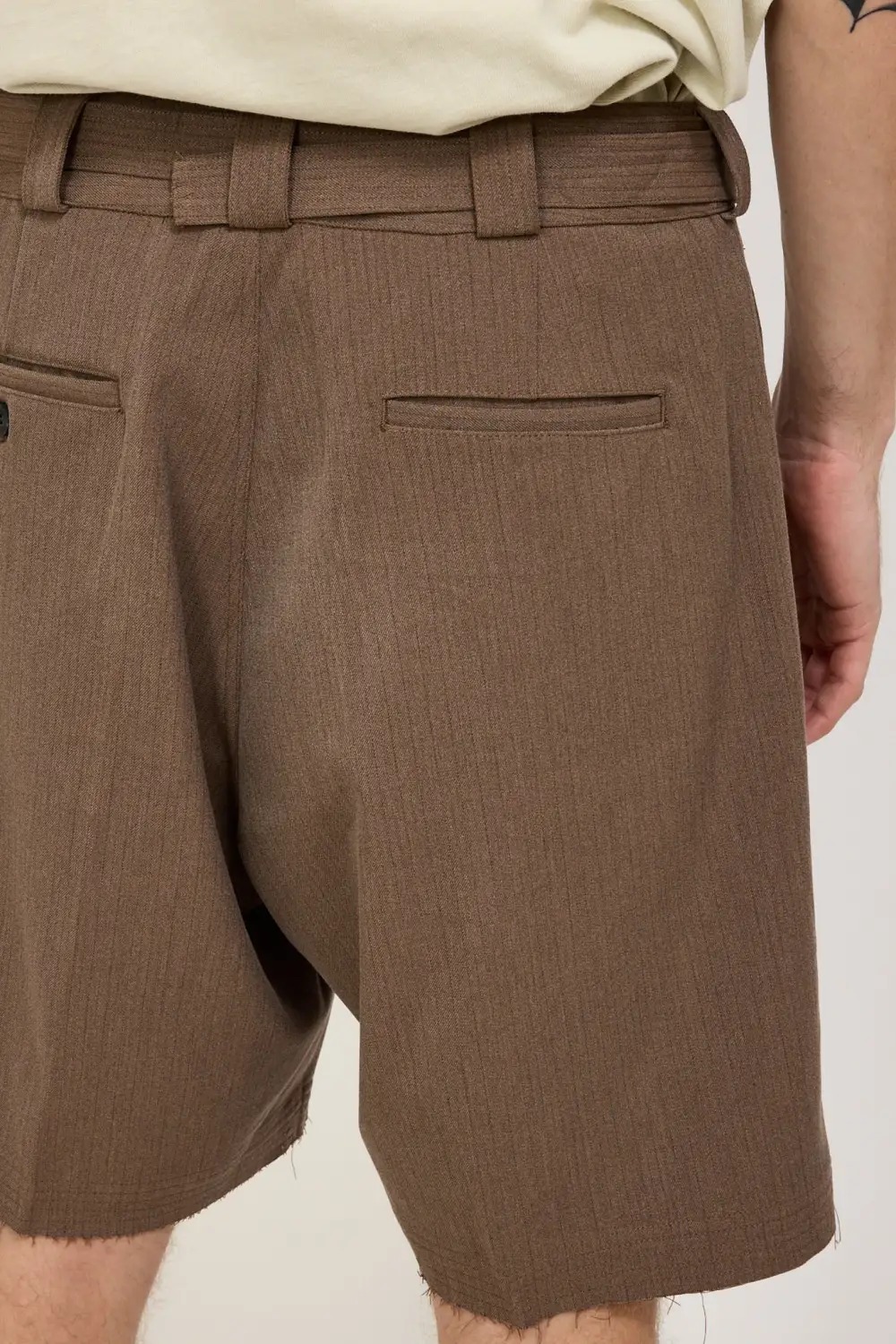 Brown Textured Casual Short Pants