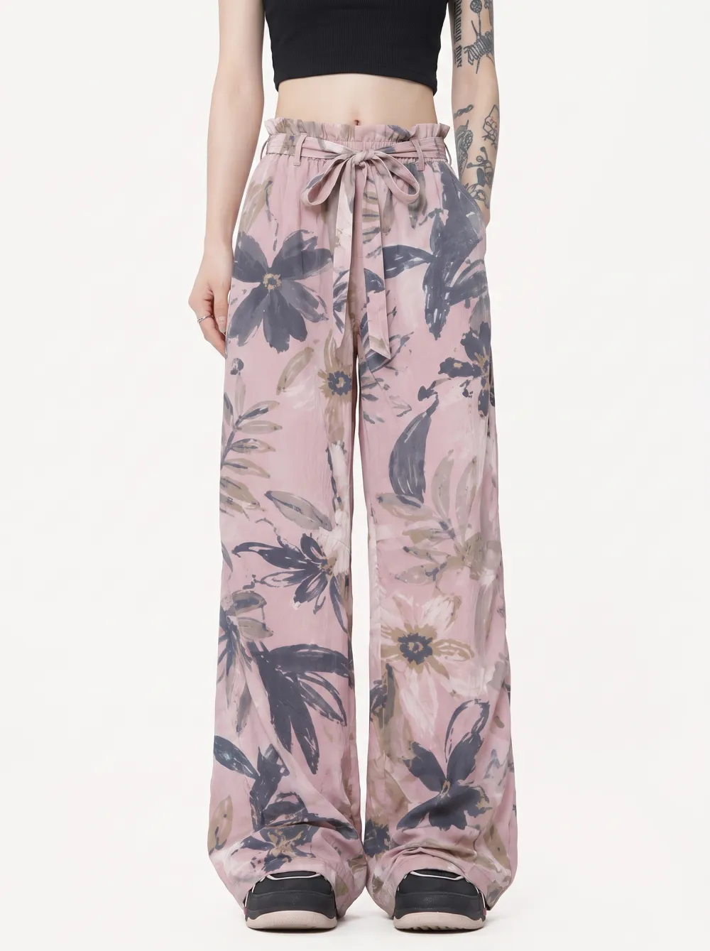 Women's Boho Floral Pattern Printed Wide Leg Trousers