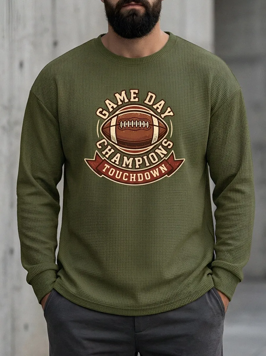 Men's American Football Game Day Champions Printed Waffle Sweatshirt