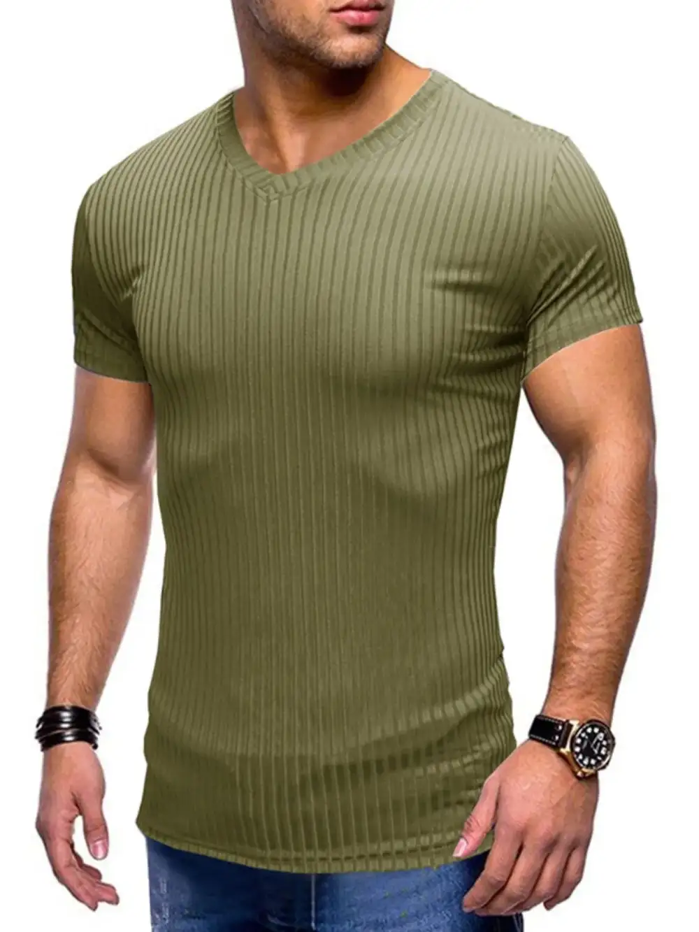 Ribbed Short Sleeve Crew Neck Tee
