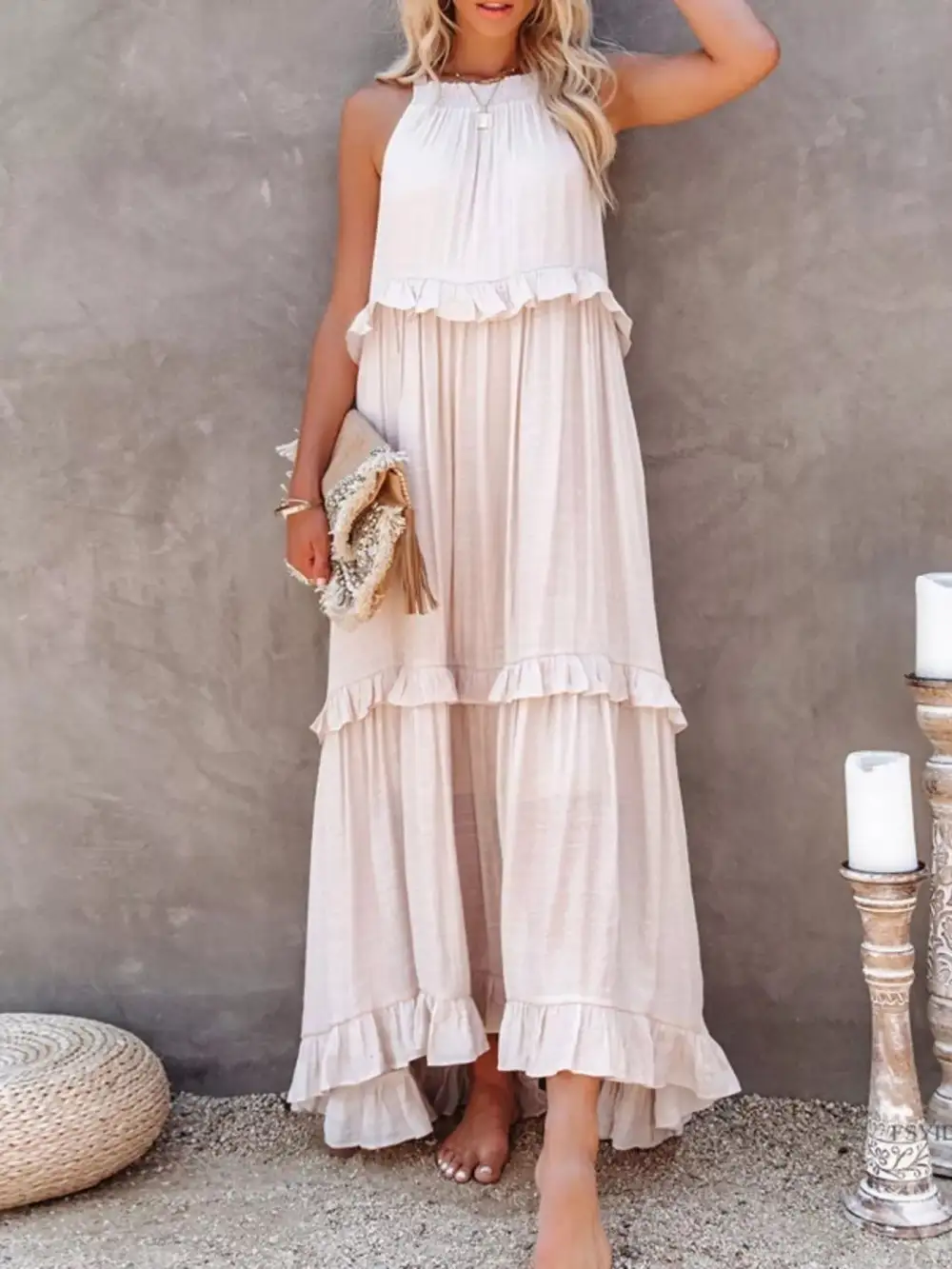 Classic Tiered Sleeveless Maxi Dress