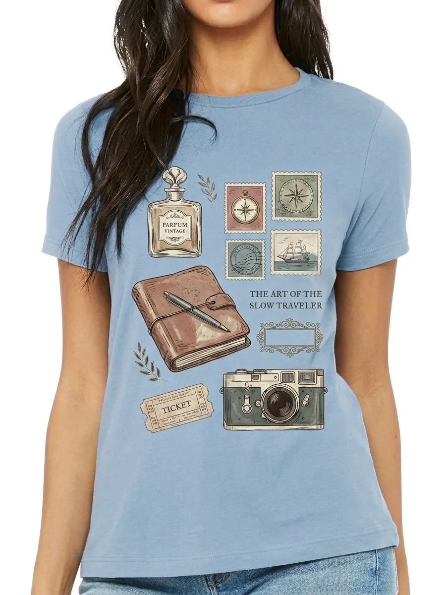 Women's Travel Lover Vintage Journal Camera Printed T-shirt