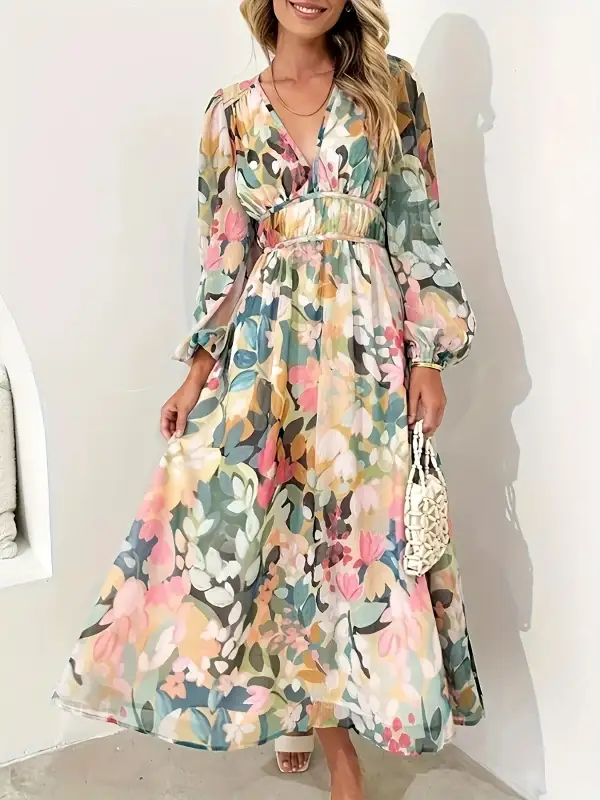 Long-Sleeve Floral Midi Dress