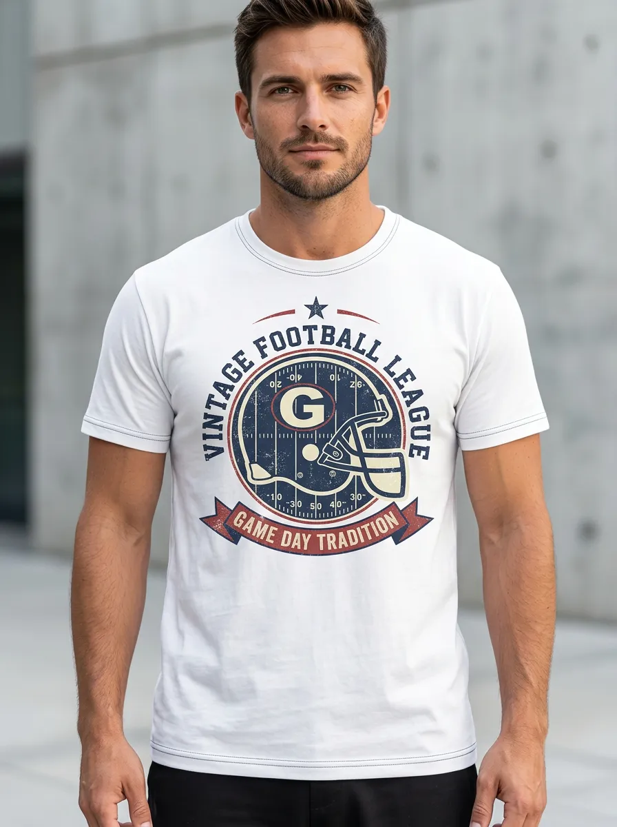 Men's Football Lover Vintage League Helmet Printed T-Shirt