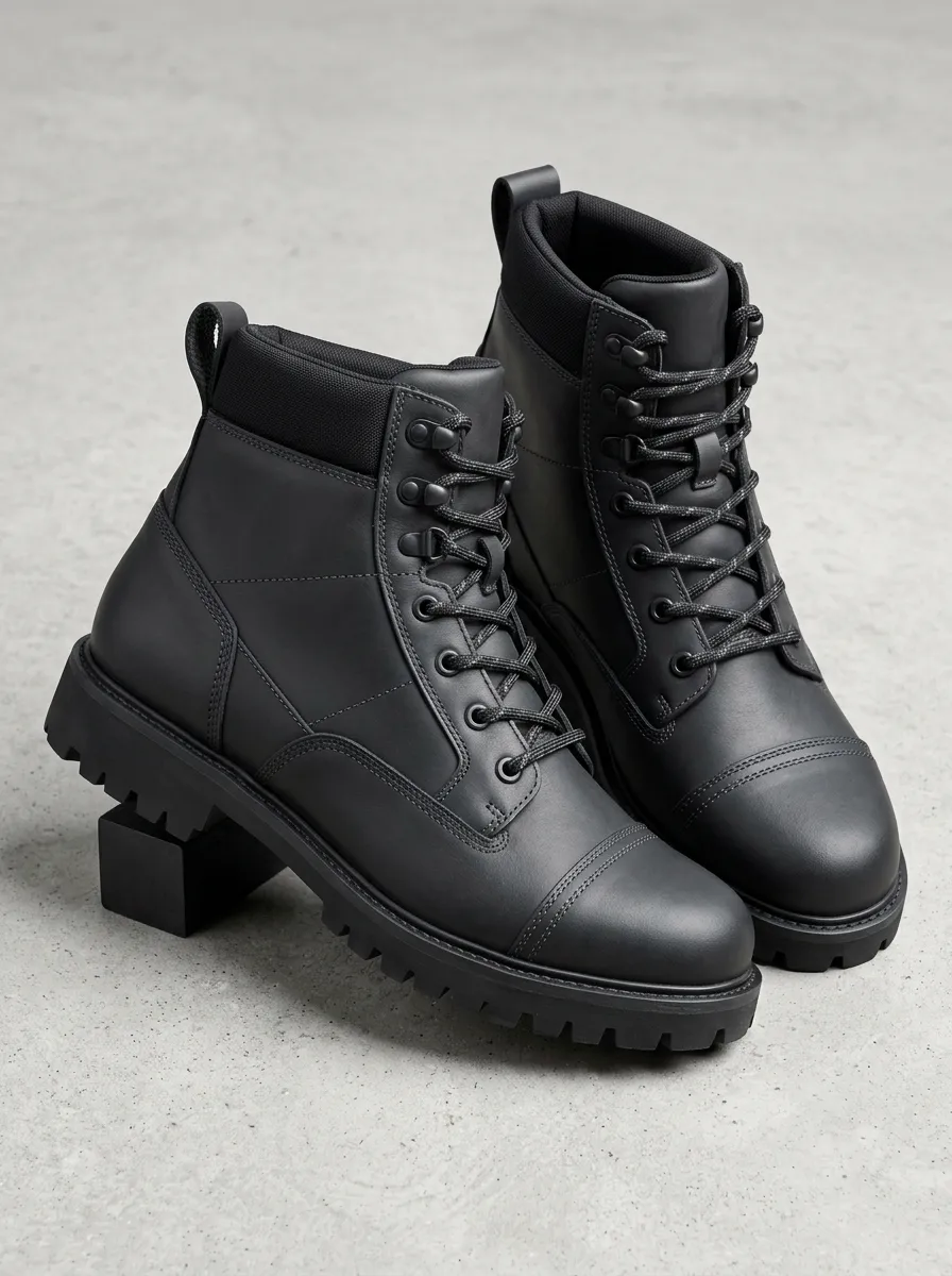 Unisex Minimalist Lace-Up Print Work Boots