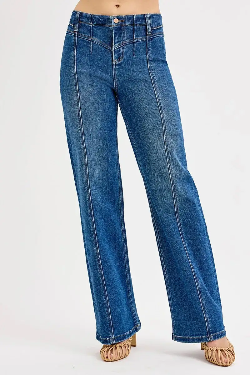Classic Wide Leg Seam Detail Denim Jeans
