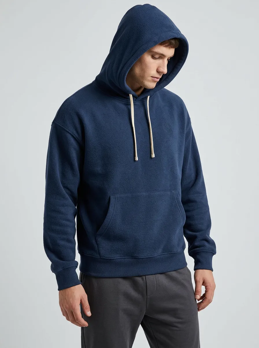 Men's Minimalist Geometric Logo Navy Fleece Hoodie