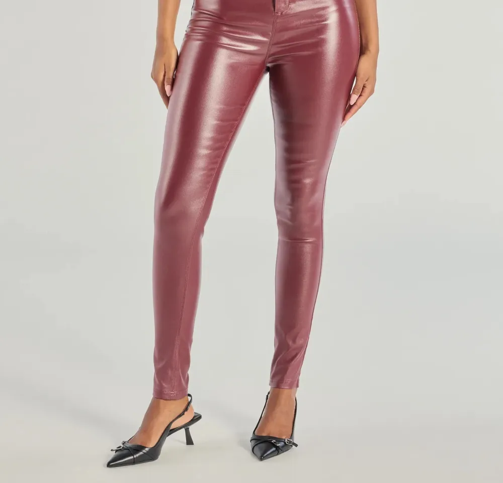 Wine Coated Faux Leather High-Rise Skinny Pants