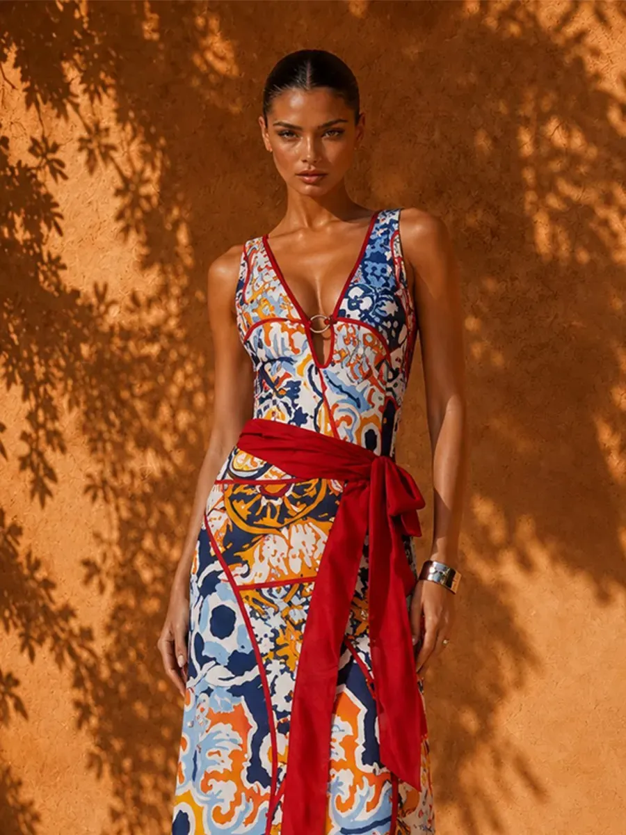 Imogen Resort Flowy Print One Piece Swimsuit Two Piece Set