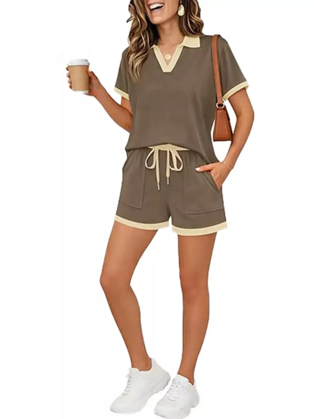 Polo Collar Short Sleeve Top Shorts Set
