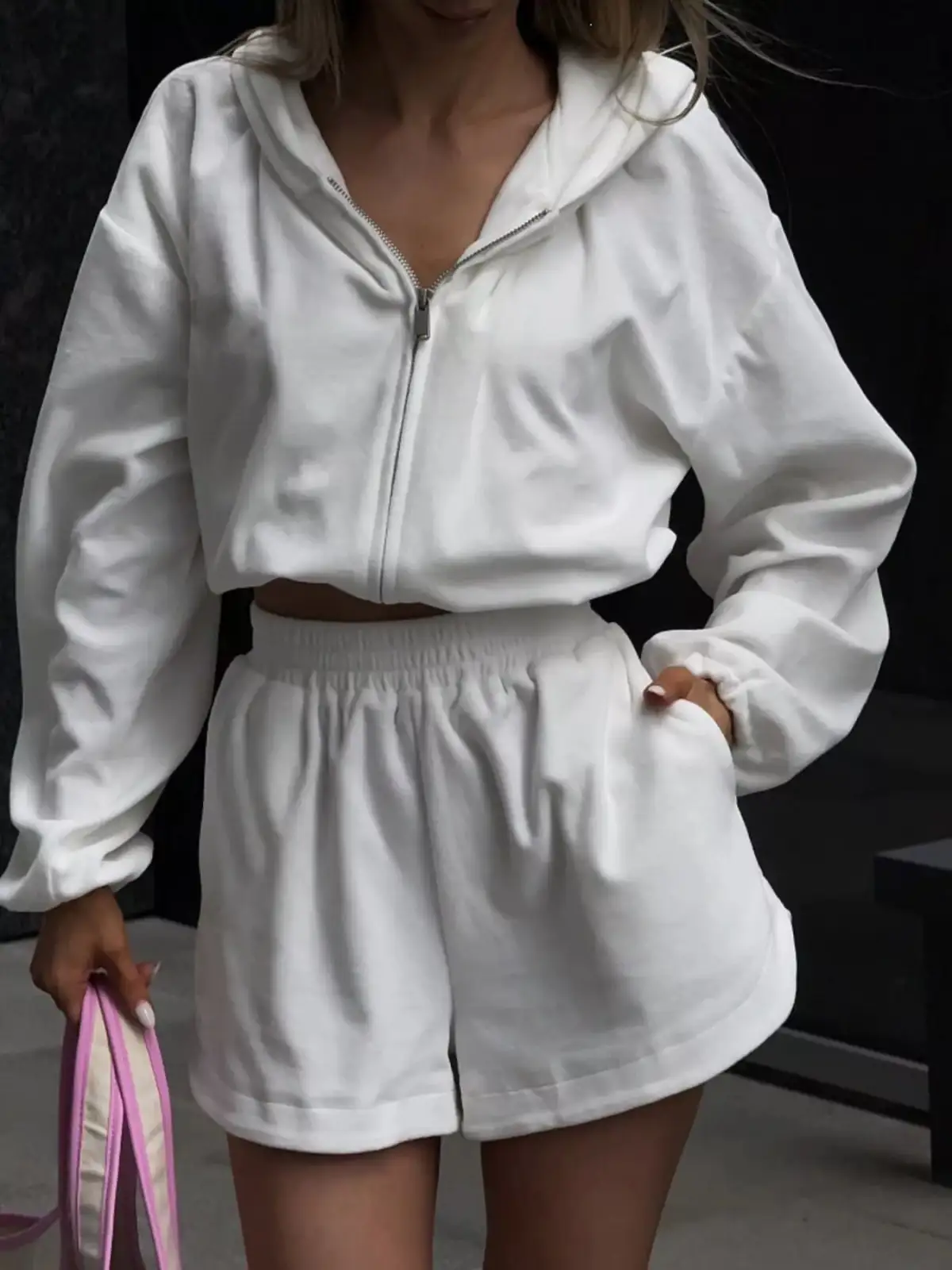 Drawstring Pocketed Hoodie and Shorts Matching Set