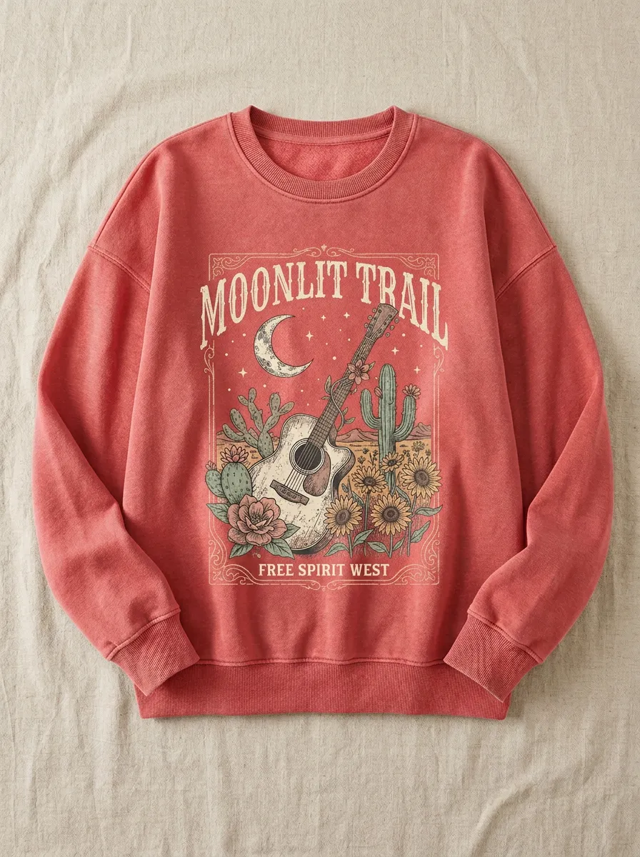 Cactus Guitar Women's Western Crew Neck Sweatshirt