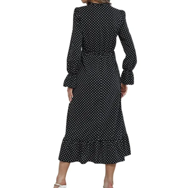 Women's Long-Sleeve Polka-Dot Evening Midi Dress