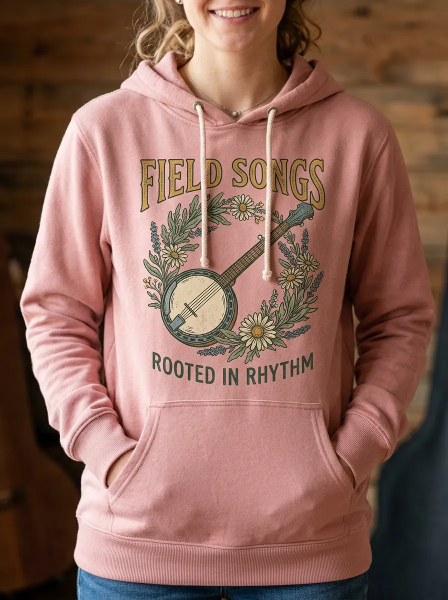 Americana Banjo Floral Country Music Graphic Hoodie