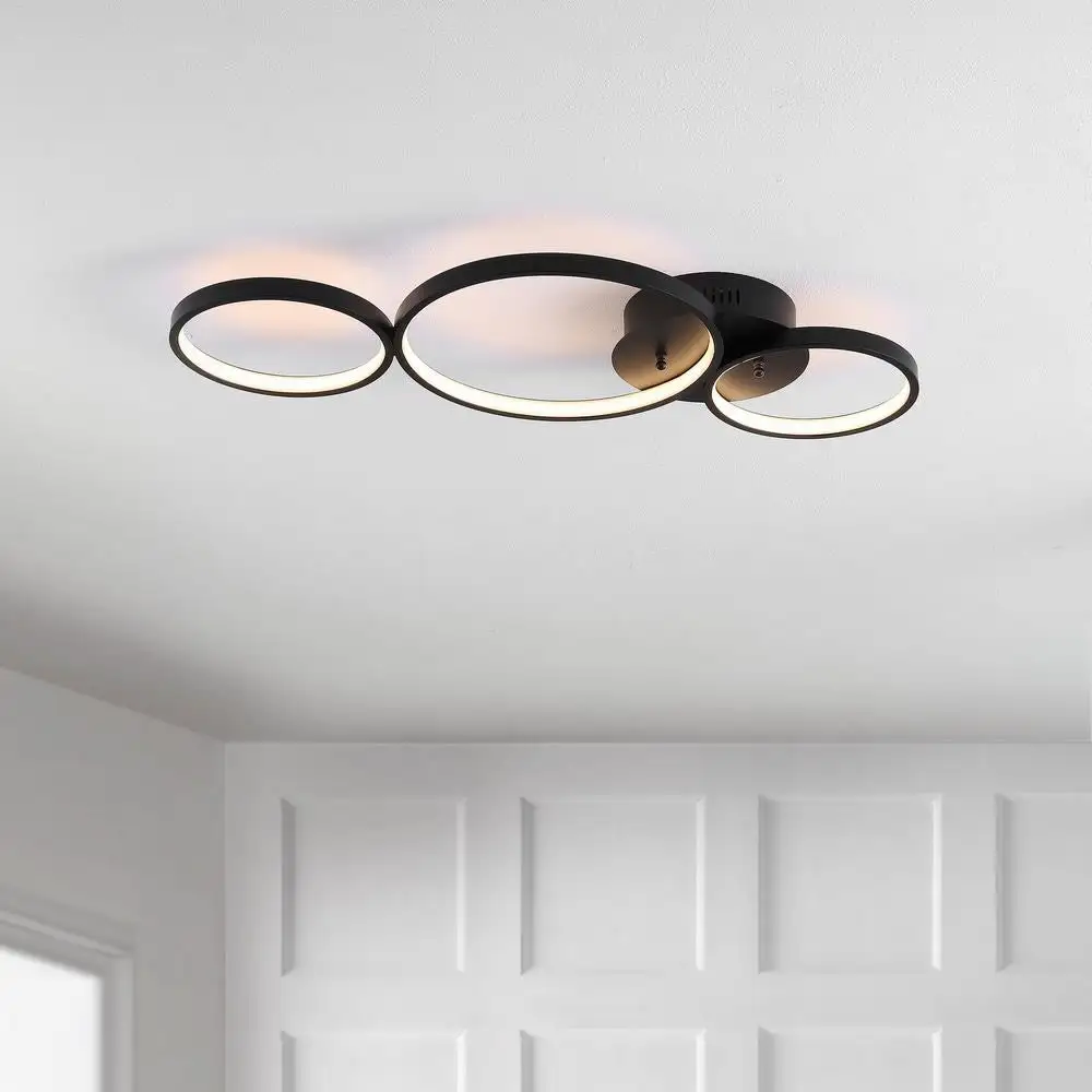 Triple-Light Contemporary Modern Metal Integrated LED Flush Mount