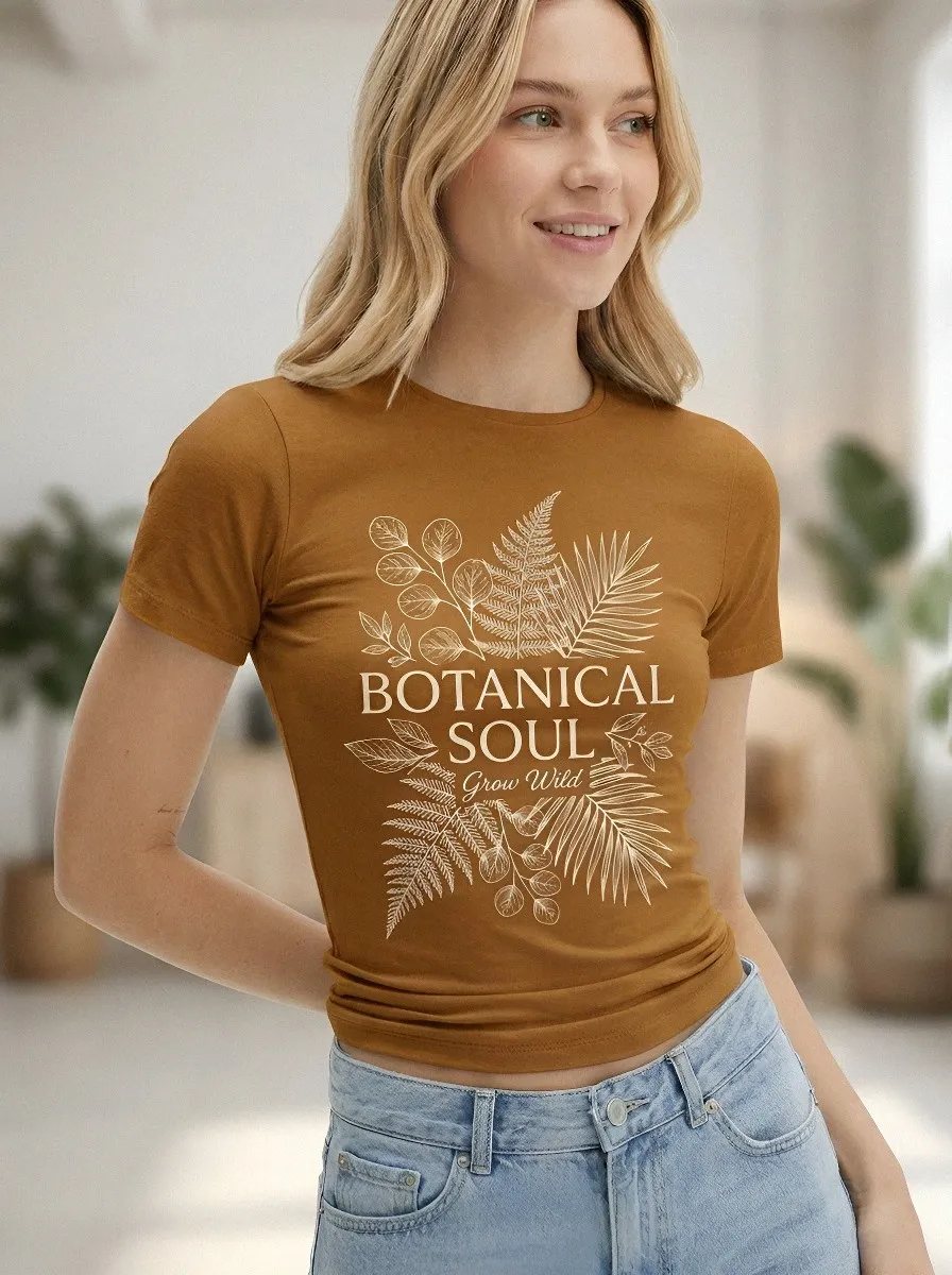 Women's Botanical Soul Nature Lover Fern Leaf Printed T-shirt