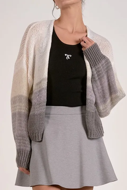 Grey Ombre Striped Knit Cardigan