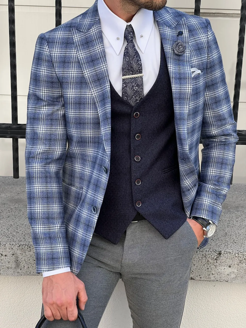 Slim Fit High Quality Mono Collar Knitted Light Blazer