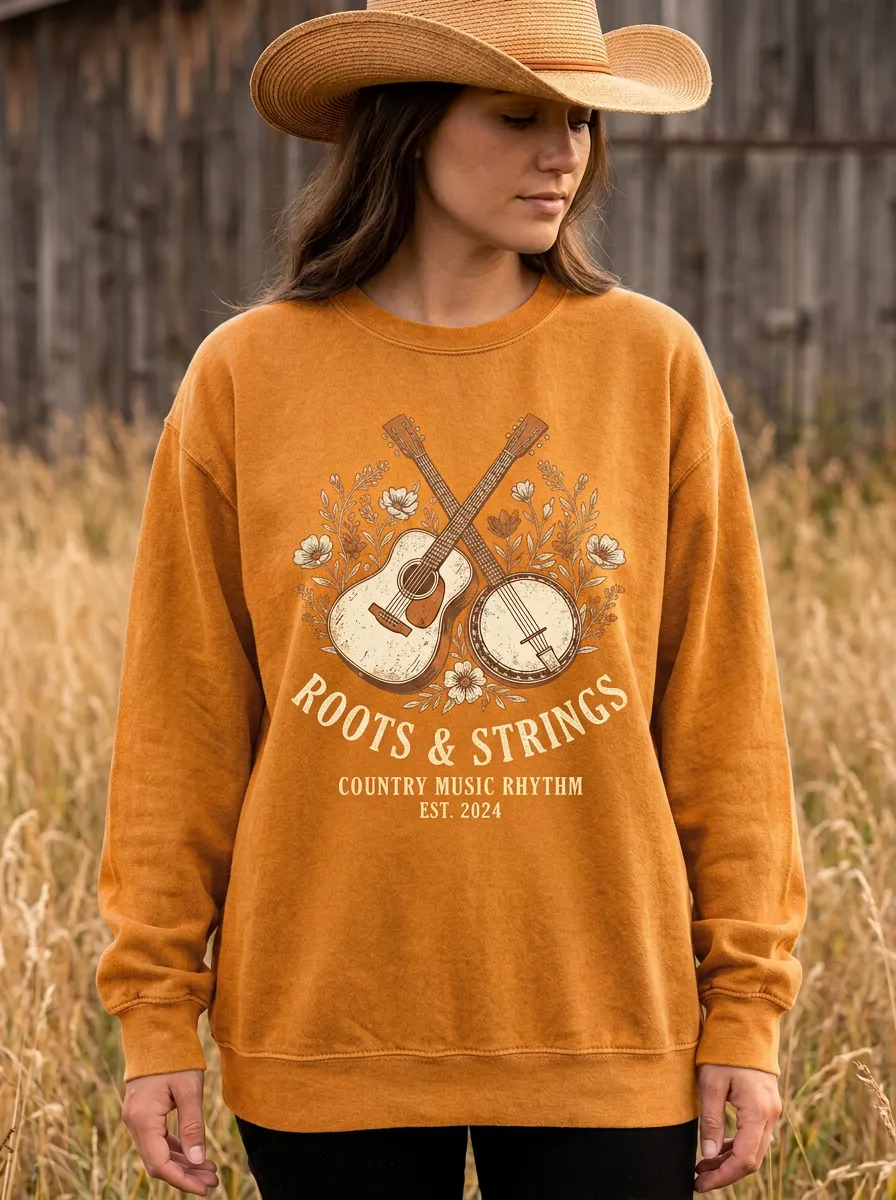Nashville-Inspired Banjo Country Music Crewneck Sweatshirt