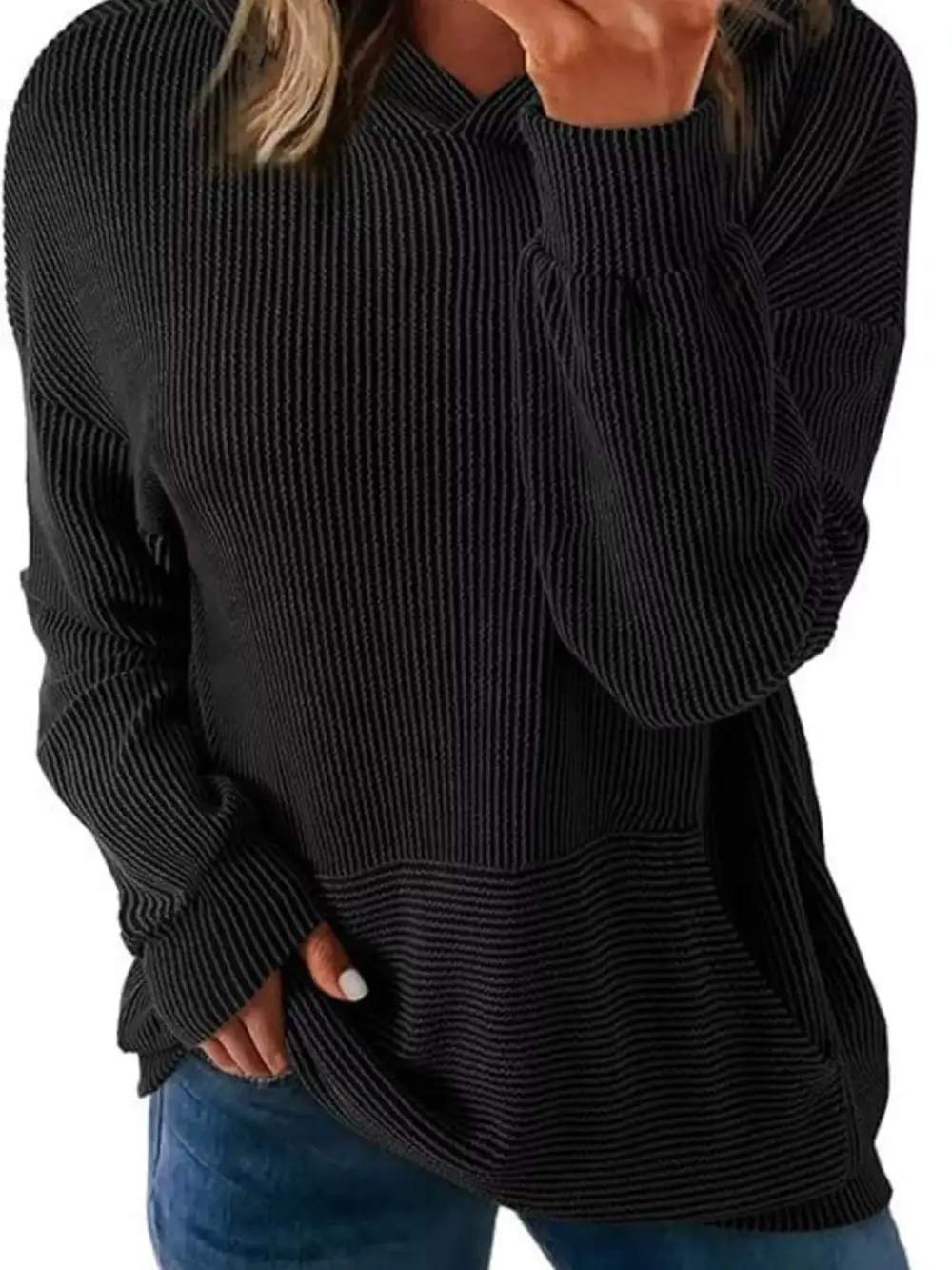 Pocketed Oversized Ribbed Hoodie