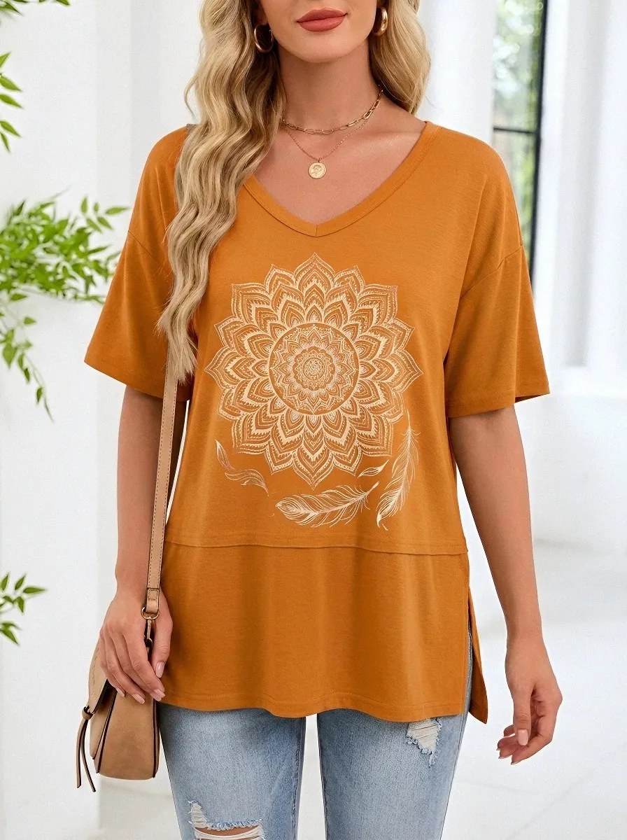 Boho Mandala Feather T-Shirt