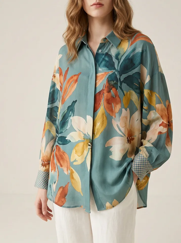 Women's Floral Wash Long Sleeve Print Shirt