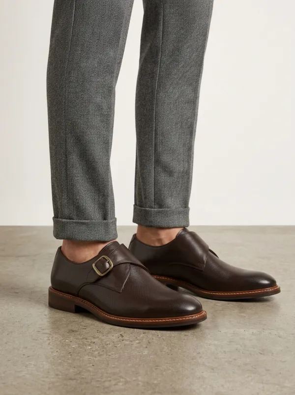 Men's Business Formal Textured Monk Strap Leather Shoes