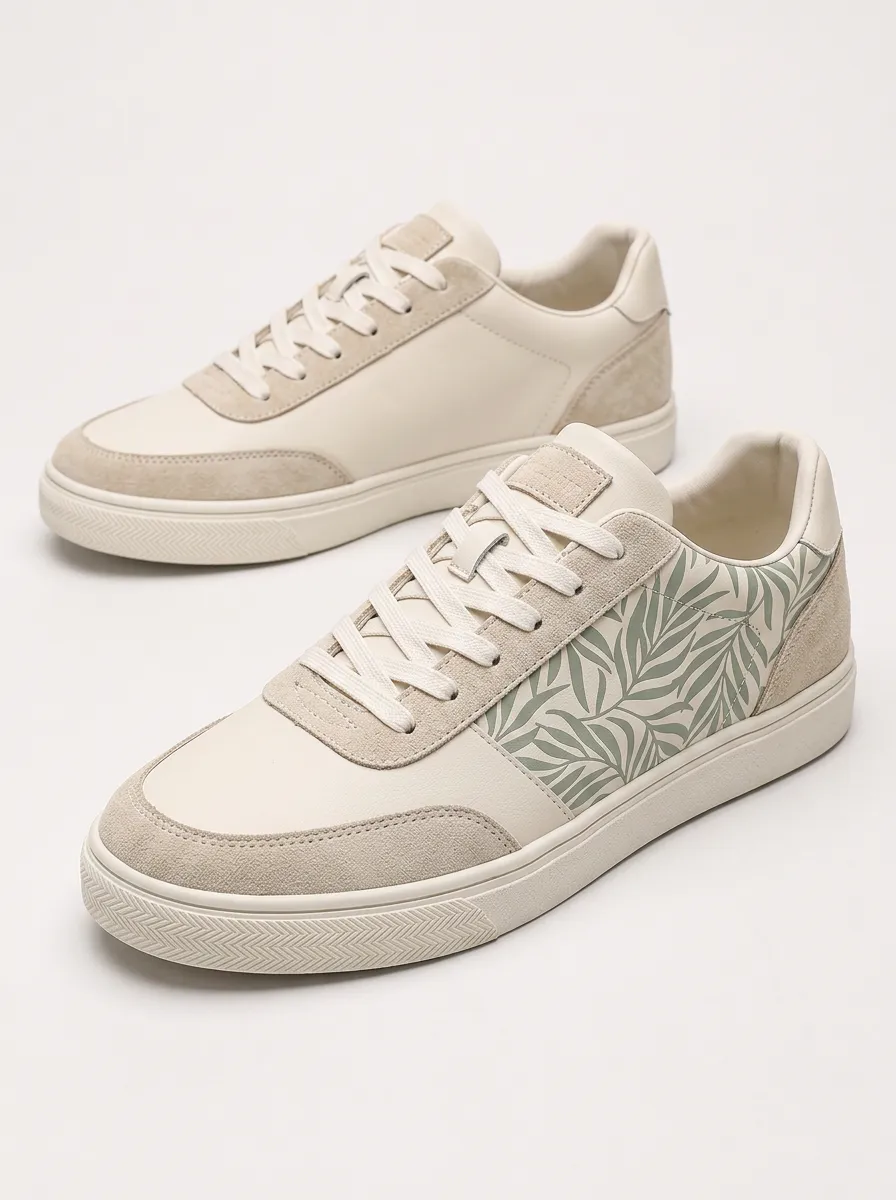 Men's Contemporary Botanical Leaf Pattern Printed Casual Sneakers