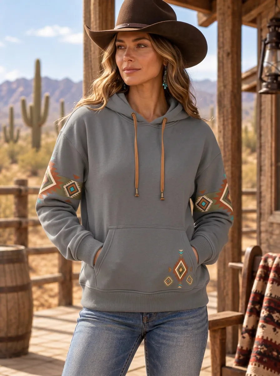 Women's Western Style Geometric Pattern Printed Hoodie
