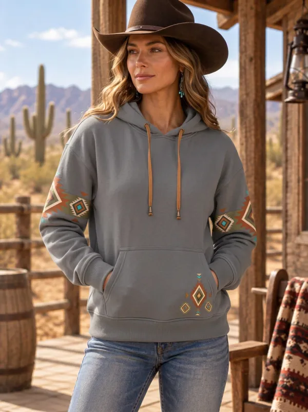 Women's Western Style Geometric Pattern Printed Hoodie