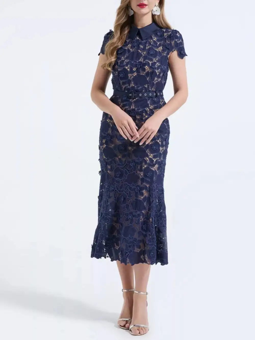 Lace Short Sleeve Midi Dress