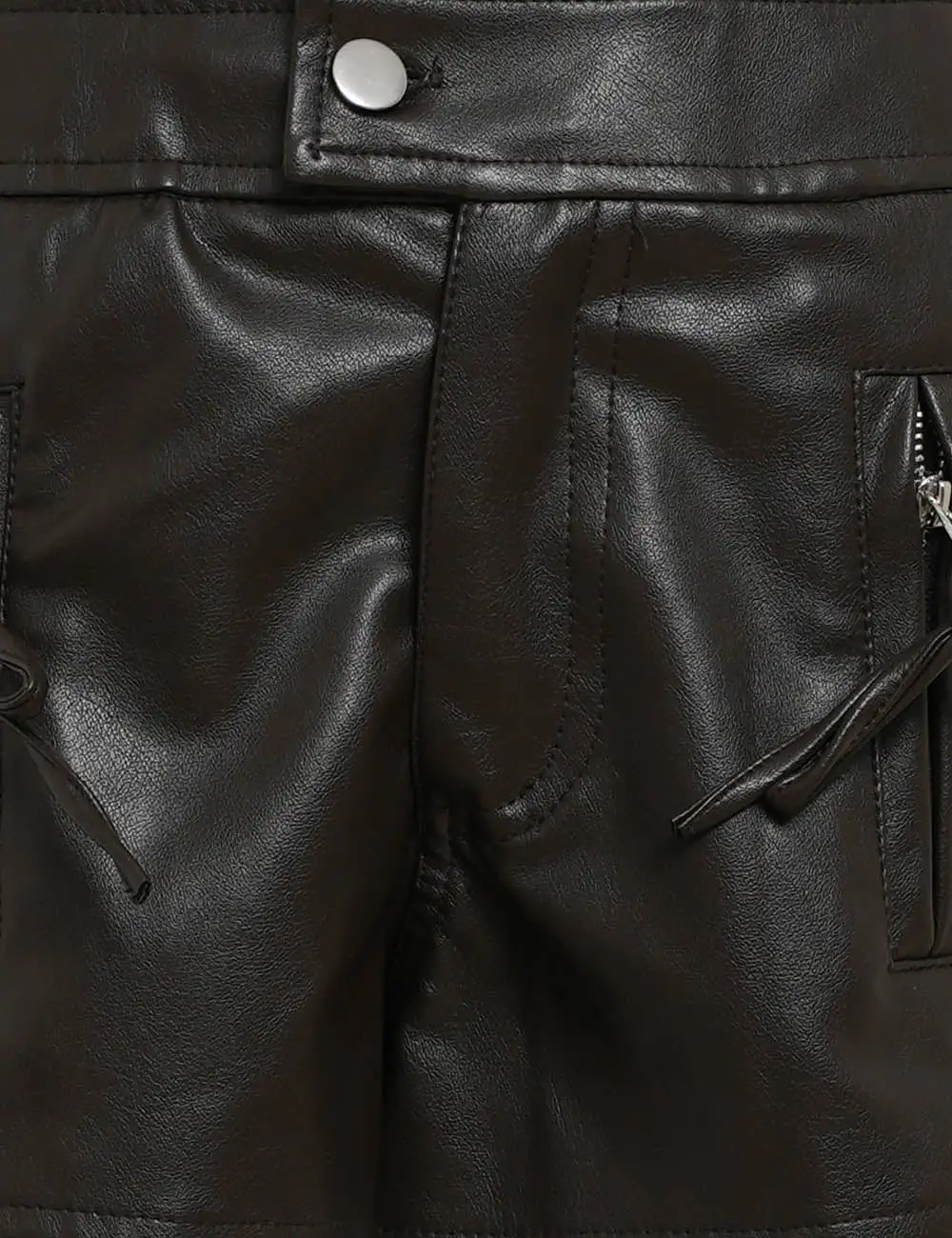 Faux Leather Metal Eyelet Side Lace Up Shorts
