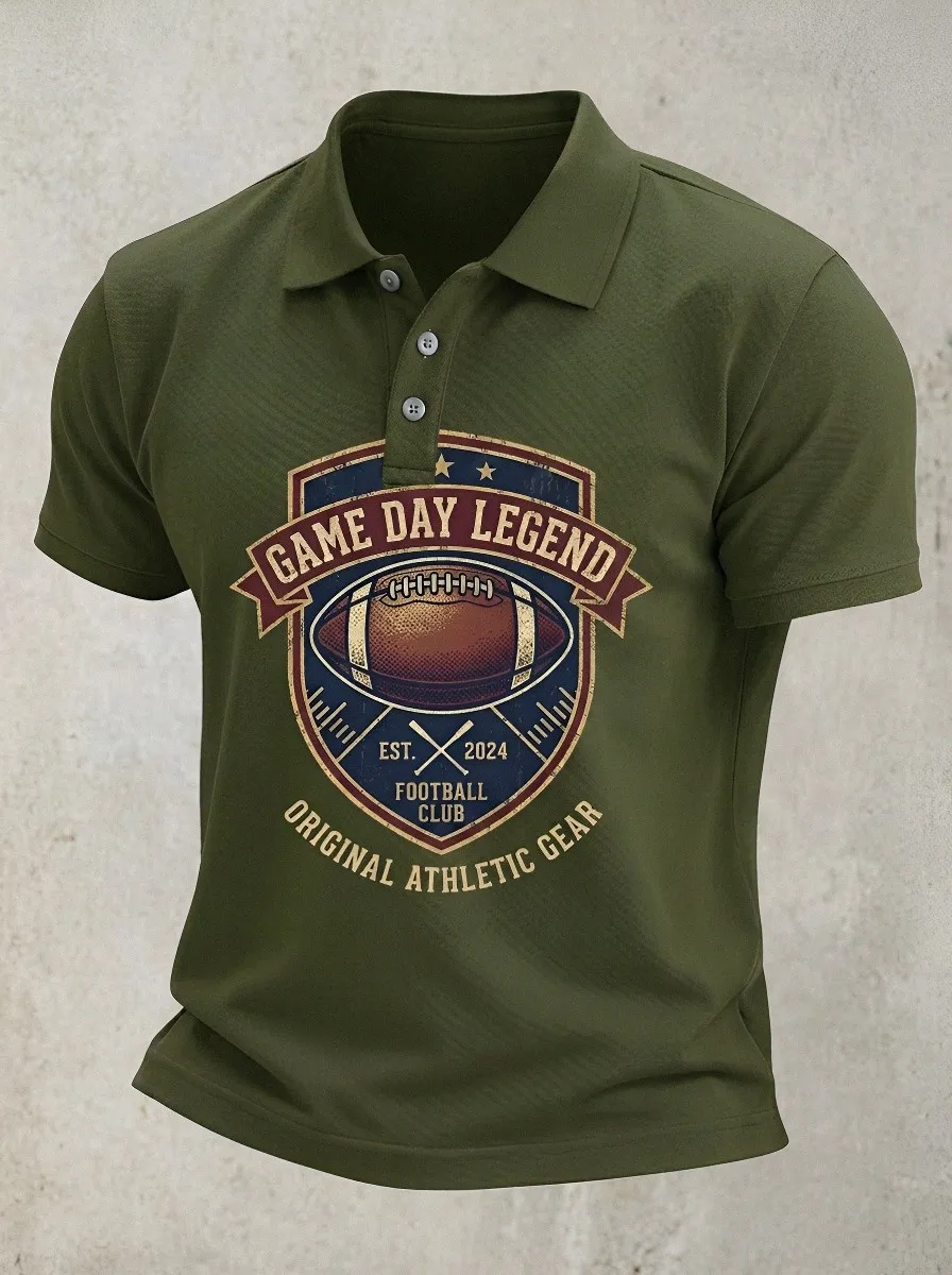 Men's American Football Game Day Legend Printed Polo Shirt