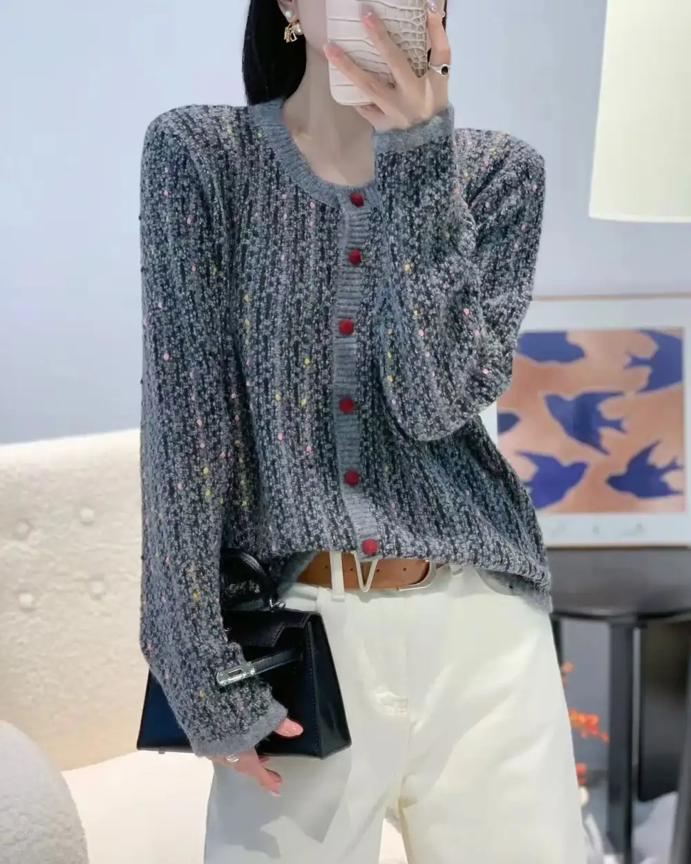 Merino-Wool Wool-Blend Round-Neck Cardigan