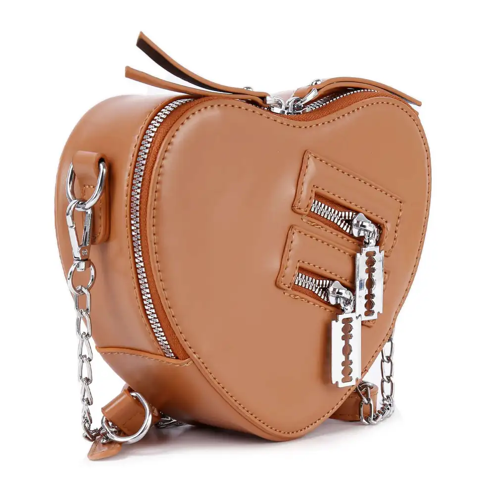 Chain Accent Heart Motif Faux Leather Shoulder Bag