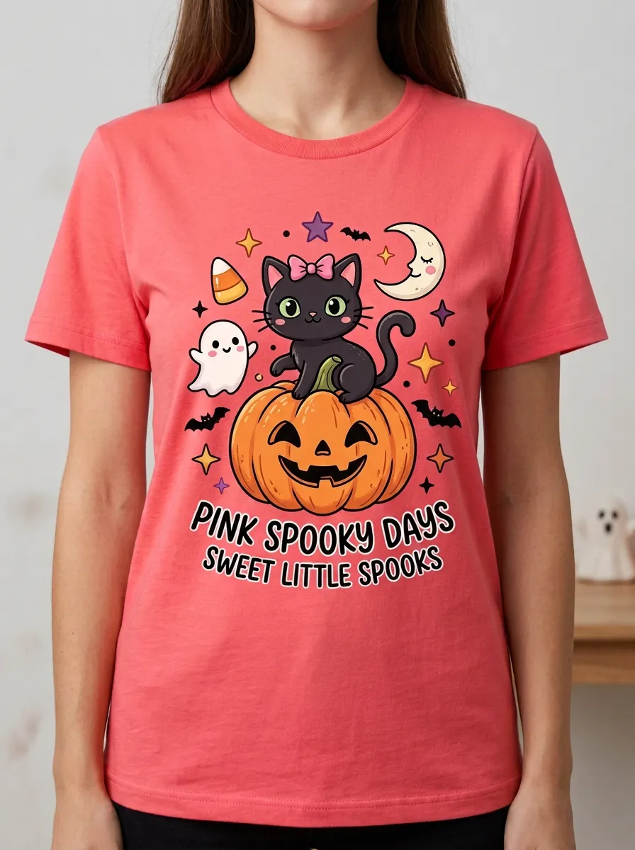 Cute-Spooky Ghost Pumpkin Halloween Graphic T-Shirt