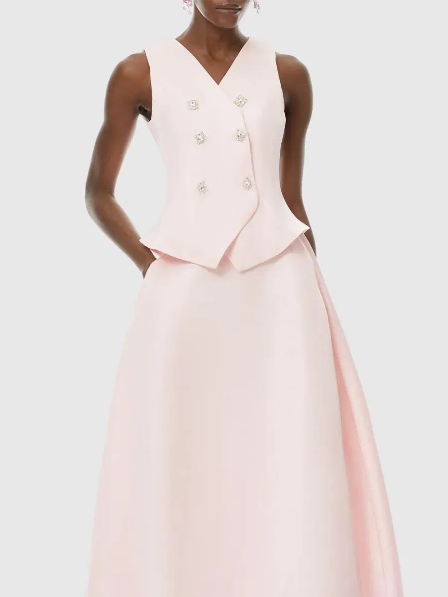 Elara Crystal Embellished Vest & Midi Skirt Set