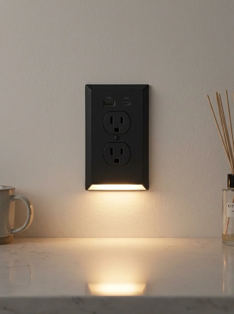 Modern Black USB Port LED Outlet Cover