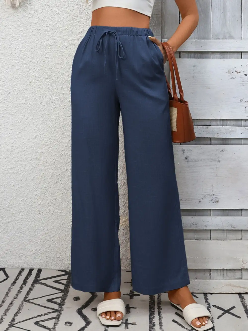 Drawstring High Waist Wide Leg Pants