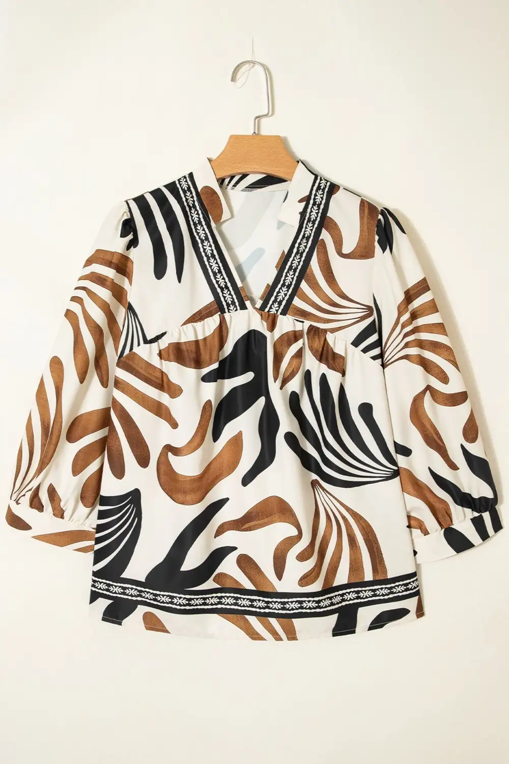 Abstract Print Patchwork Puff Sleeve Blouse