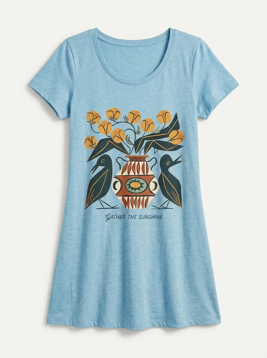 Boho Bird Floral Vase Gather The Sunshine T-Shirt