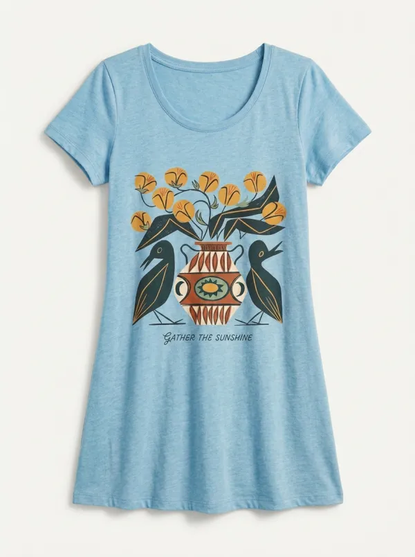 Boho Bird Floral Vase Gather The Sunshine T-Shirt