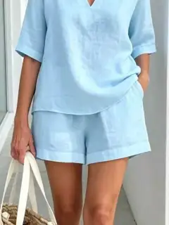 Tailored Refined Pocketed Top and Shorts Matching Set