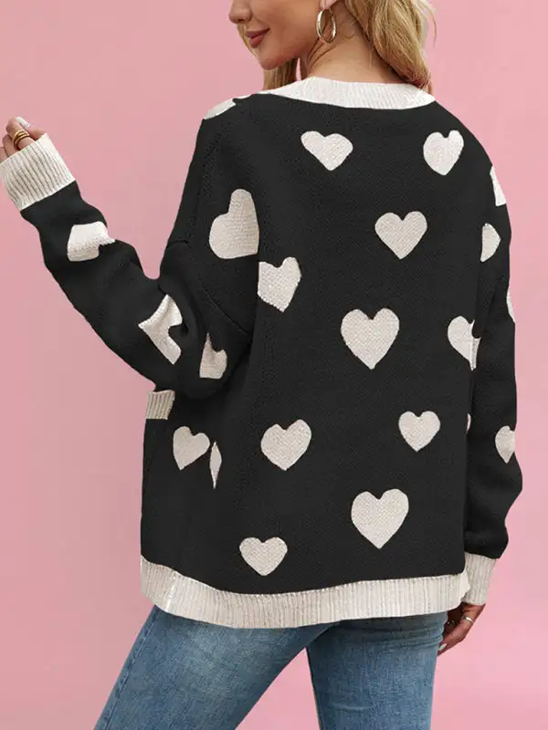V-Neck Knit Pocketed Knit Jacket