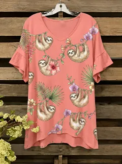 Floral Tropical Ruffle Women's Loose Printed Blouse