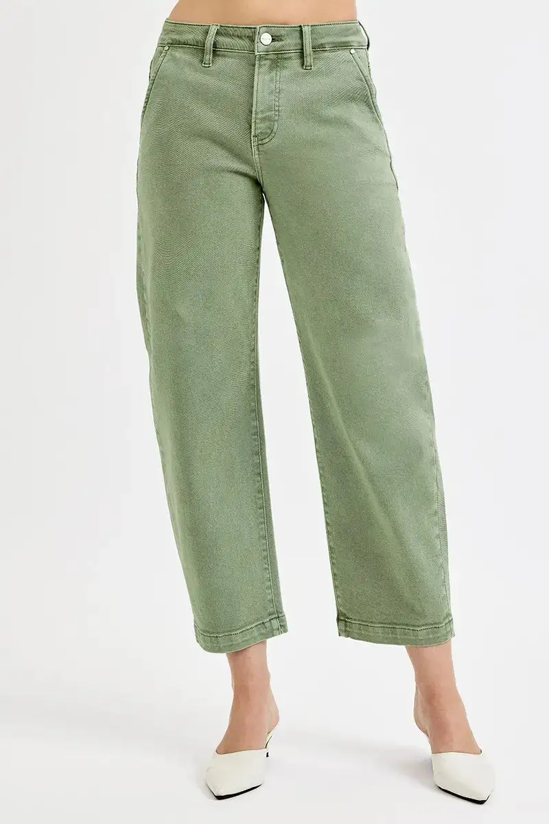 Full Size Tummy Control High Rise Crop Barrel Jeans Plus Size