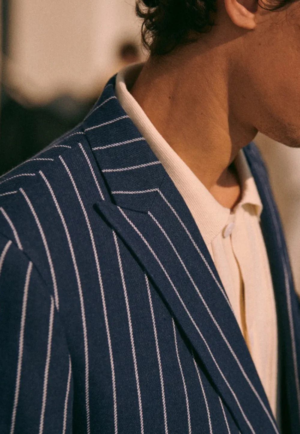 Blue White Stripe Tailored Two-Piece Suit Jacket