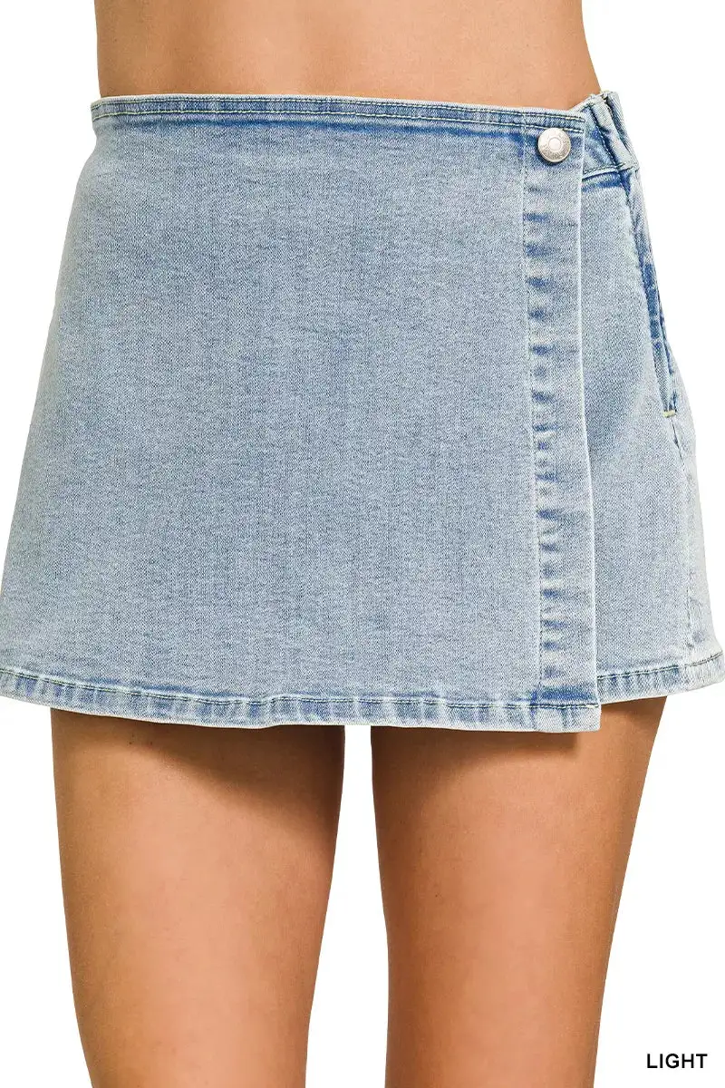 Denim Wrap Front Casual Skirt