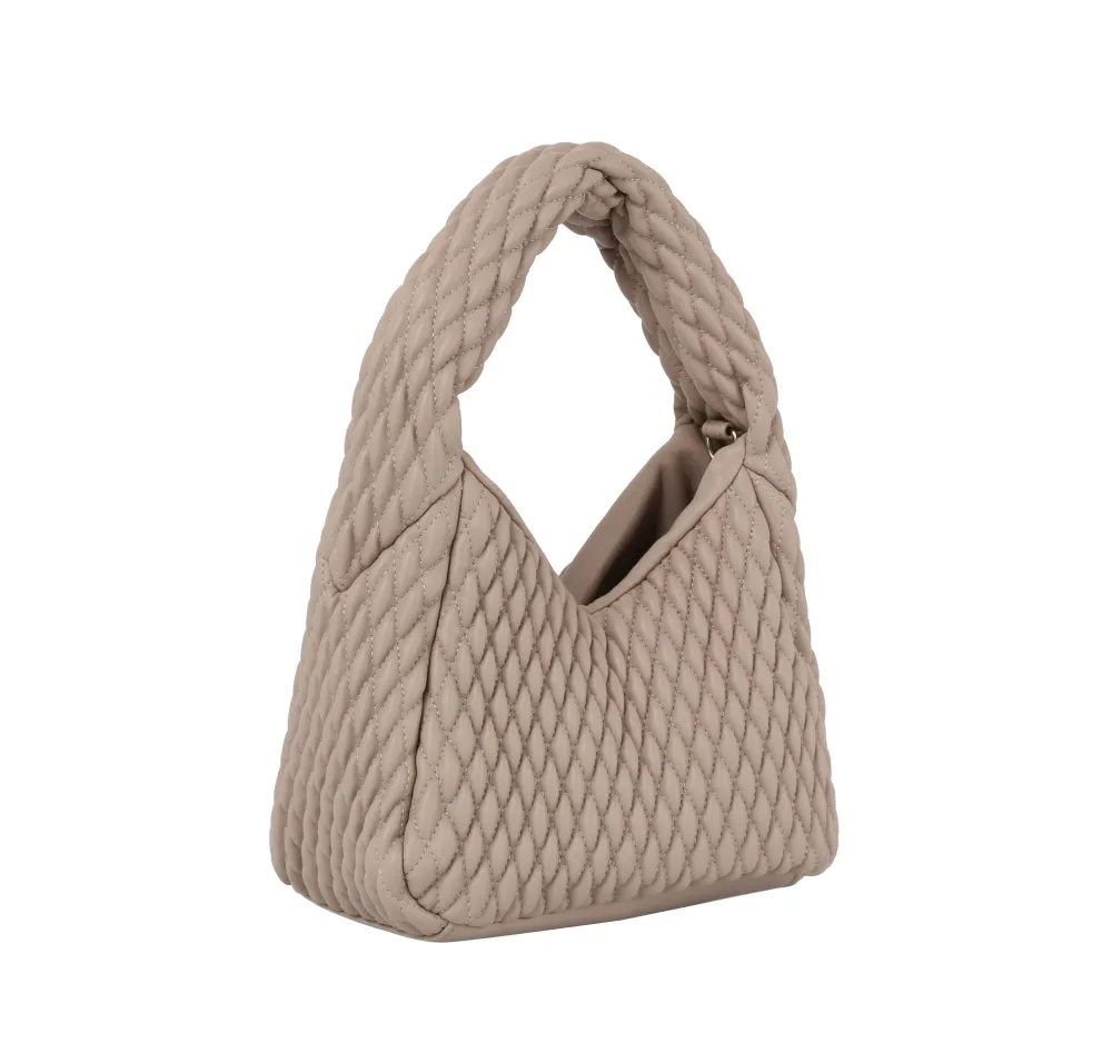 Quilted Chain Accent Faux Leather Hobo Shoulder Bag